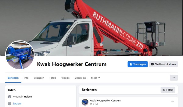Kwak Hoogwerker Centrum nu ook op Facebook